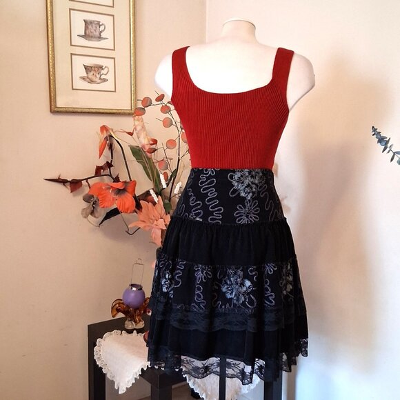 Preowned Navy Blue Ruffle Tiered A-line Flared Short Lined Skirt - Picture 9 of 9